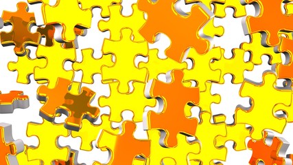 Golden Jigsaw Puzzle On White Background.3D render illustration.