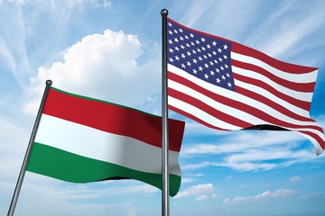 3D illustration of USA and Hungary flag