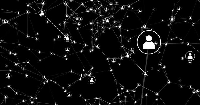 Social network connection with people icon. Communication technology.  Alpha matte animation.