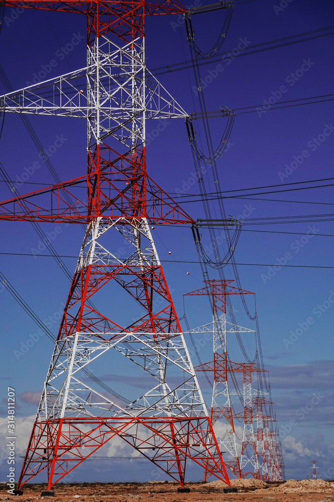 Wall mural marsa matruh, egypt power lines in the desert.