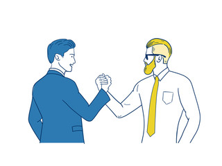 businessman shaking hands to seal a deal with his partner, hand drawn style vector doodle design illustrations. - Vector