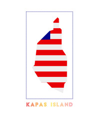 Kapas Island Logo. Map of Kapas Island with island name and flag. Cool vector illustration.