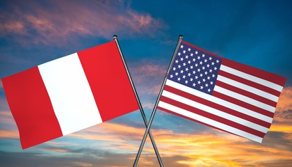 3D illustration of USA and Peru flag