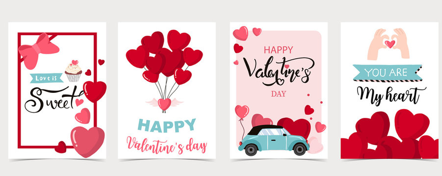 Collection of valentine’s day background set with heart,balloon.Editable vector illustration for website, invitation,postcard and sticker