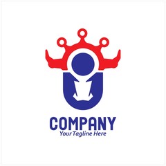 Logo template for Bull or U initial in red and blue color