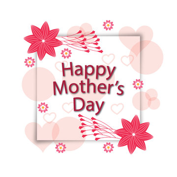 Happy mothers day typography greetings card design in vector with pink flowers in white background