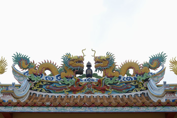 chinese dragon statue on the roof of temple 