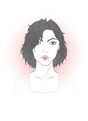 Vector portrait of a beautiful young woman with modern short haircut on a white background.