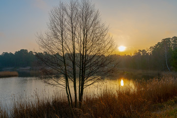 Very beautiful sunset on the lake.