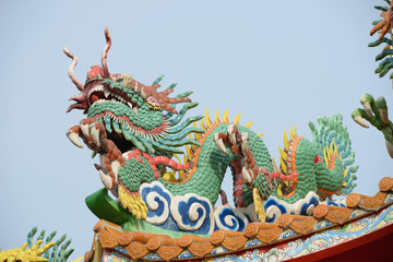 chinese dragon statue on the roof of temple