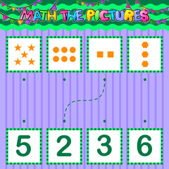 Counting educational children game. Match the pictures of illustration