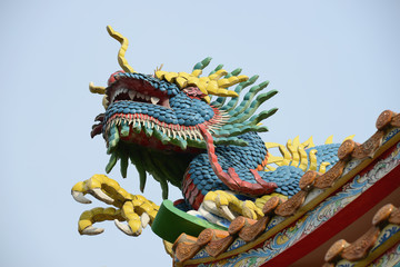 chinese dragon statue on the roof of temple 