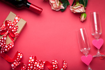 Valentine's day card. Background with copy space. Selective focus. Horizontal.