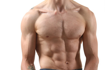 Strong male press thanks to diet and constant training