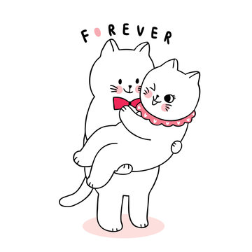 Cartoon cute Valentines day lover cats hugging vector.
