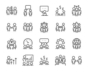 set of teamwork icons, meeting, group, working, training