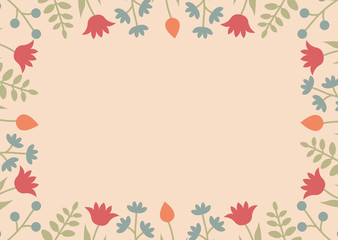 Decorative template with square floral ornament. Rectangular floral frame with wild flowers and tulips. Vector illustration EPS10