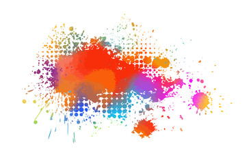 Multi-colored spots of paint on a white background. Grunge frame of paint. Mixed media. Vector illustration.