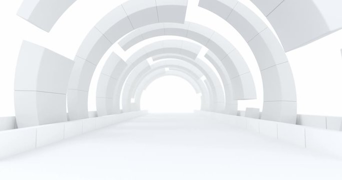 Animated abstract modern architecture background, empty open space interior. 3D rendering