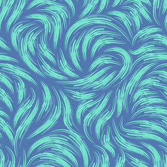 Seamless vector pattern of smooth lines or brush strokes in trend color Aqua Menthe. Blank for printing on fabric, elegant texture with purple background.