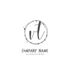 Handwritten initial letter V T VT for identity and logo. Vector logo template with handwriting and signature style.