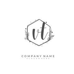 Handwritten initial letter V T VT for identity and logo. Vector logo template with handwriting and signature style.