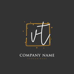 Handwritten initial letter V T VT for identity and logo. Vector logo template with handwriting and signature style.