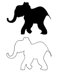 African elephant silhouette view .Vector hand-drawn illustration isolated on white background.