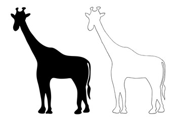 Giraffe silhouette view. Vector hand-drawn illustration isolated on white background.