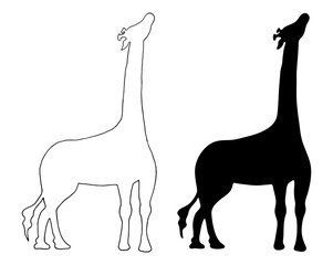 Giraffe silhouette view. Vector hand-drawn illustration isolated on white background.