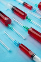 selective focus, filled with medical syringe