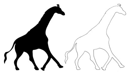 Giraffe silhouette view. Vector hand-drawn illustration isolated on white background.