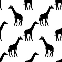 Seamless pattern with giraffe silhouette. Vector hand drawn illustration on a beautiful background.