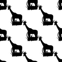 Seamless pattern with giraffe silhouette. Vector hand drawn illustration on a beautiful background.