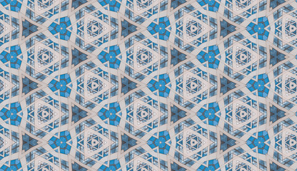 Blue and gray geometric design for cloth, textile, wallpapers, banner, carpet. symmetric Abstract geometric seamless ornaments. Decorative raster ornate colored mandala