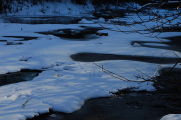 Winter landscape with the river and in frosty day