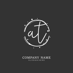 Handwritten initial letter A T AT for identity and logo. Vector logo template with handwriting and signature style.