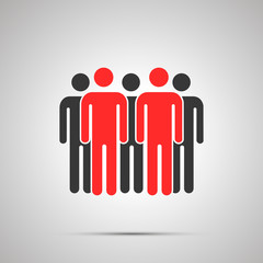 Group of people silhouette with two red leaders, simple black icon with shadow on gray