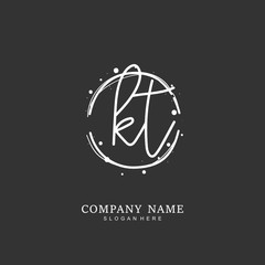 Handwritten initial letter K T KT for identity and logo. Vector logo template with handwriting and signature style.