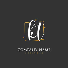 Handwritten initial letter K T KT for identity and logo. Vector logo template with handwriting and signature style.