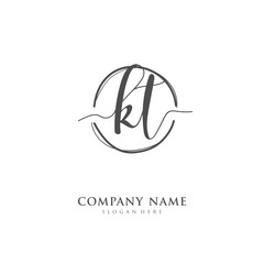 Handwritten initial letter K T KT for identity and logo. Vector logo template with handwriting and signature style.
