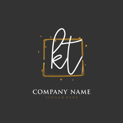 Handwritten initial letter K T KT for identity and logo. Vector logo template with handwriting and signature style.
