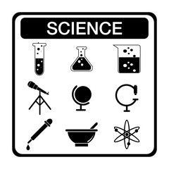 Minimalist black and white science sign with simple flat design. Elegant science icon basic element graphic resources. Icon collection ready to school.