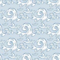 Vector Sea Waves Seamless pattern - Hand drawn Doodles illustrations