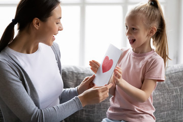 Little daughter present handmade postcard greeting mum