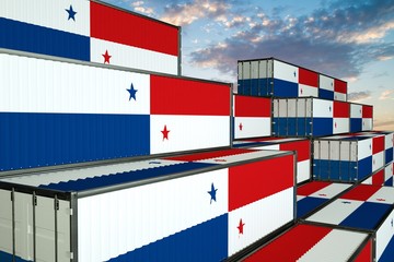 3D illustration Container with flag of Panama