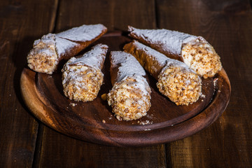 Home-baked cake with cream and nuts