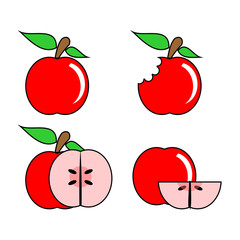 Simple fresh and healthy apples set icon collection. Minimalist in color and black and white flat design. Fruit basic element graphic resources.