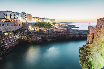 night city view of Polignano a Mare  Apulia Italy