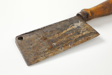 Old wood-handled meat cleaver